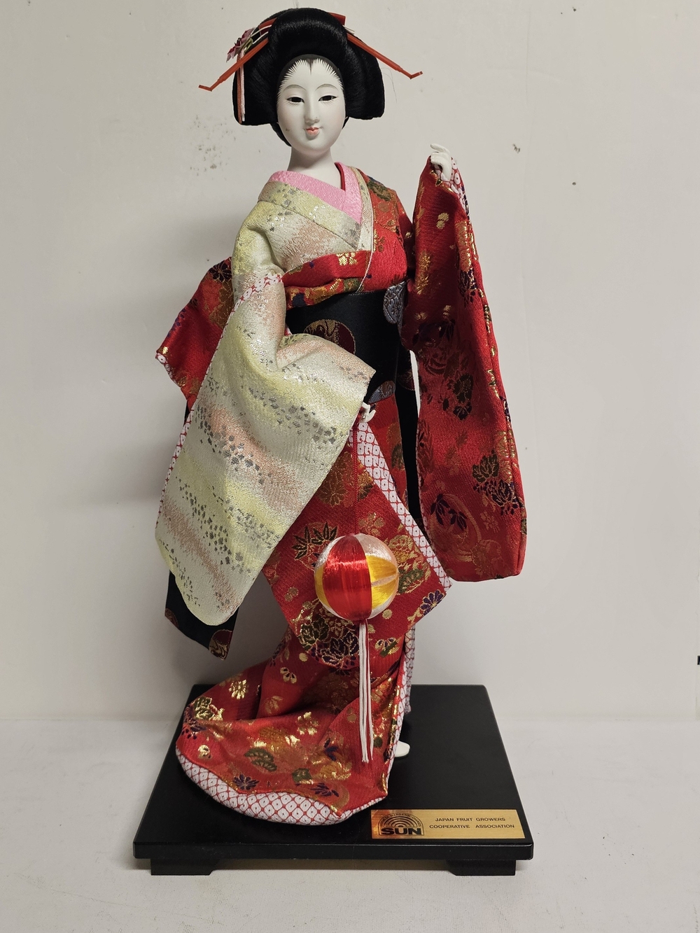 Vintage 18" Japanese Geisha Doll Silk Kimono with Stand